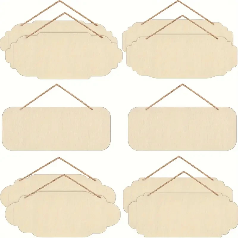 Sinal de madeira retangular inacabado, decoração pendurada em branco, oval, DIY, 10pcs