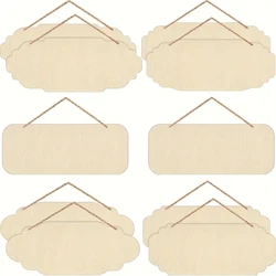 Sinal de madeira retangular inacabado, decoração pendurada em branco, oval, DIY, 10pcs