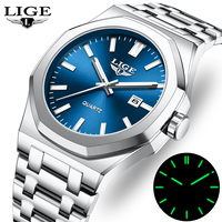 LIGE Fashion Brand Male Watch Waterproof Luminous Stainless Steel Watches For Men Date Week Casual Quartz Men's Clock Reloj+Box