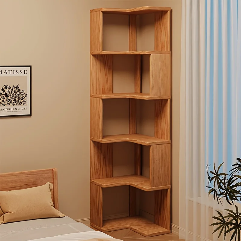 Full Solid Wood Corner Bookshelf, No Paint No Formaldehyde, Space-Saving Storage Shelf, 3/4/5 Tier Rustic Corner Bookcase