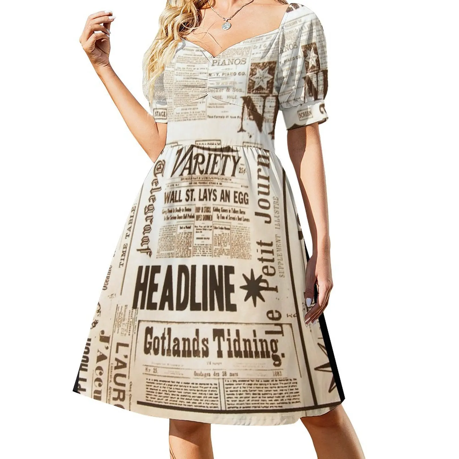 Newspaper Print Short Sleeved Dress dresses for woman 2025 african dresses for woman Dress