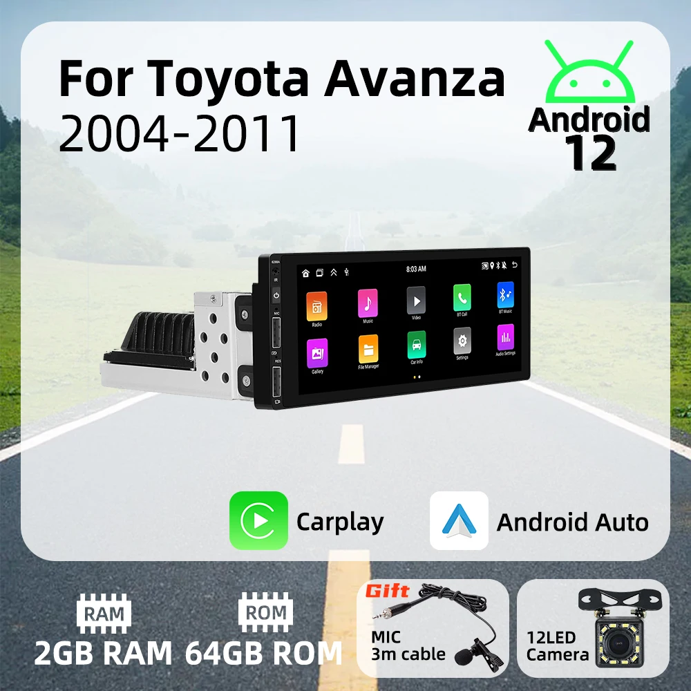 

6.86" 1 Din Android Radio Car Multimedia for Toyota Avanza 2004-2011 Android Auto Stereo Head Unit Carplay Autoradio GPS Wifi
