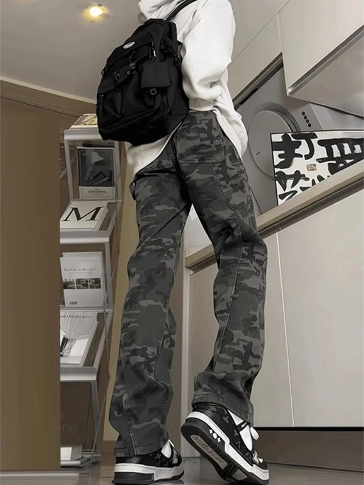 

Decosed Camouflage Work Pants Men's Spring Autumn American Vibe Logging Straight Loose Micro Flared Jeans Cotton Polyester...