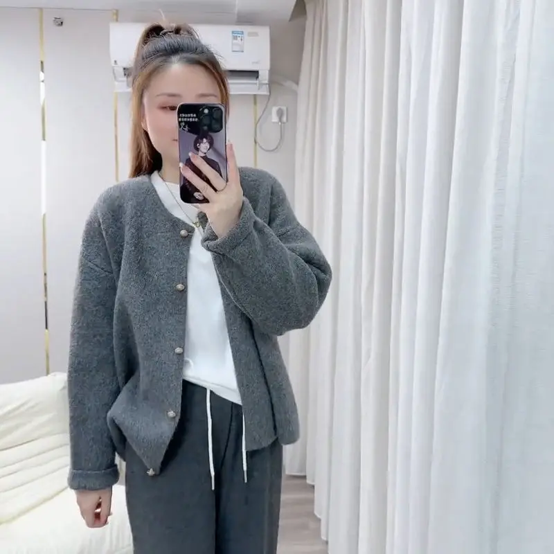 

Women's New Korean Version Single Breasted Solid Color Versatile Cardigan For Round Neck Knitted Sweater Jacket Casual Sweater