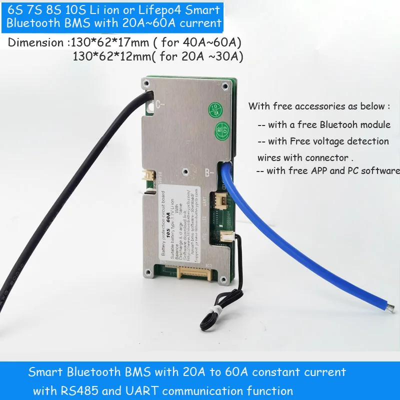 6S 7S 8s 10S li ion smart Bluetooth BMS with 20A to 60A constant current for 24V 36V lithium ion battery pack