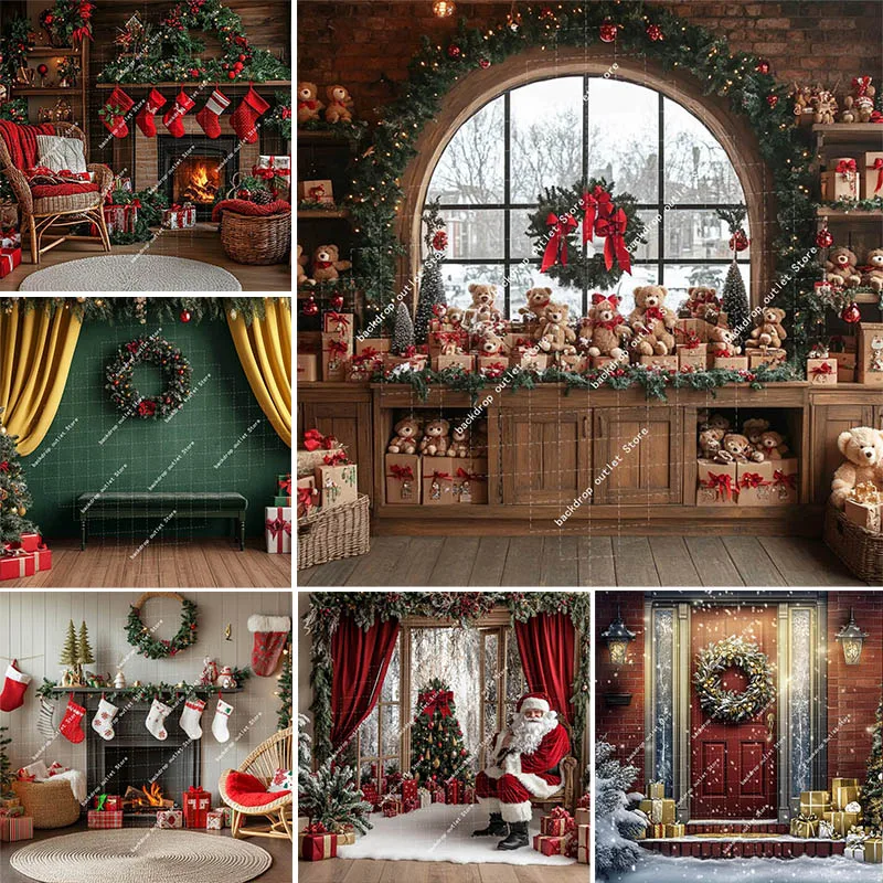 

Мехофонд Рождественский фон для фотосъемки Крытый огневой игрушка медведь подарки дерево детский фон для фотосъемки реквизит украшение