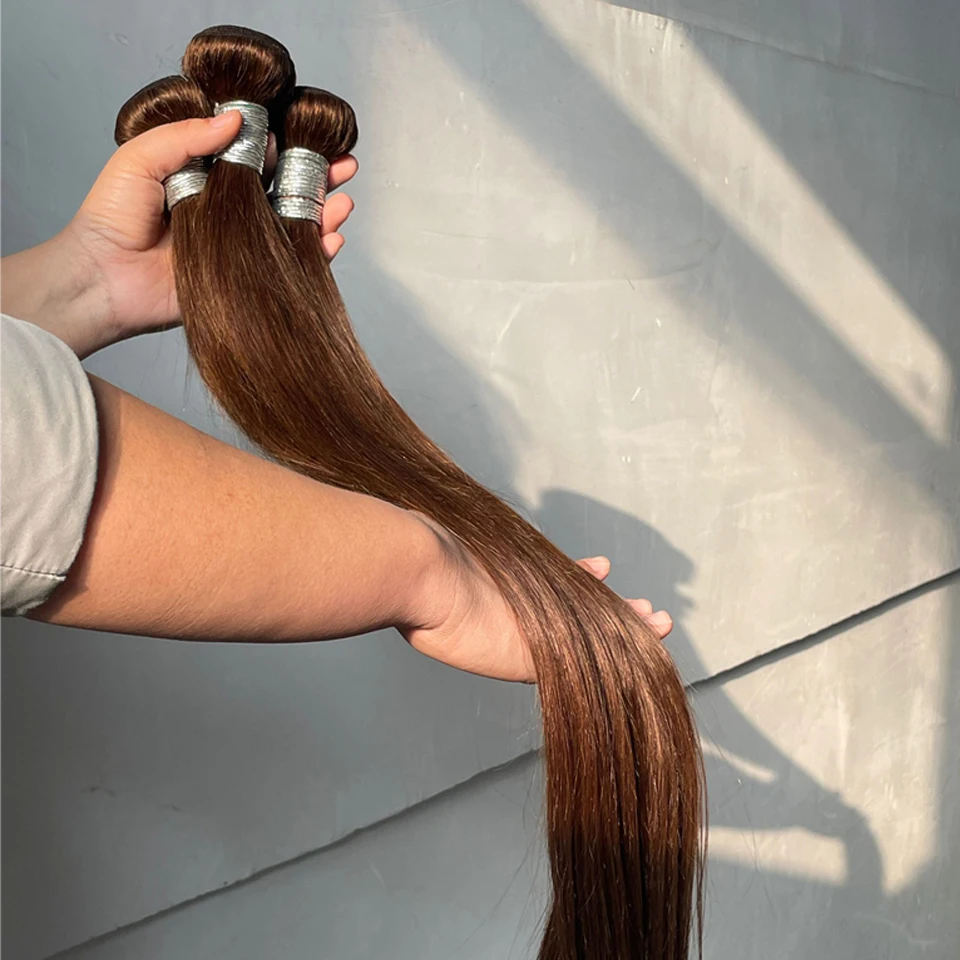 مستقيم # 4 حزم الشعر البشري البني بالشوكولاتة البرازيلي 100% غير المجهزة شعر بشري لعذراء نسج حزم شعر مستعار بشري