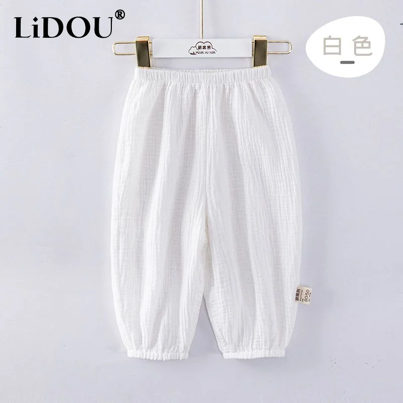 2023 New Korean Fahsion Summer Pants Boys Solid Color Loose Casual Creative Sports Chic Cute Kawaii Cartoon Children's Trousers