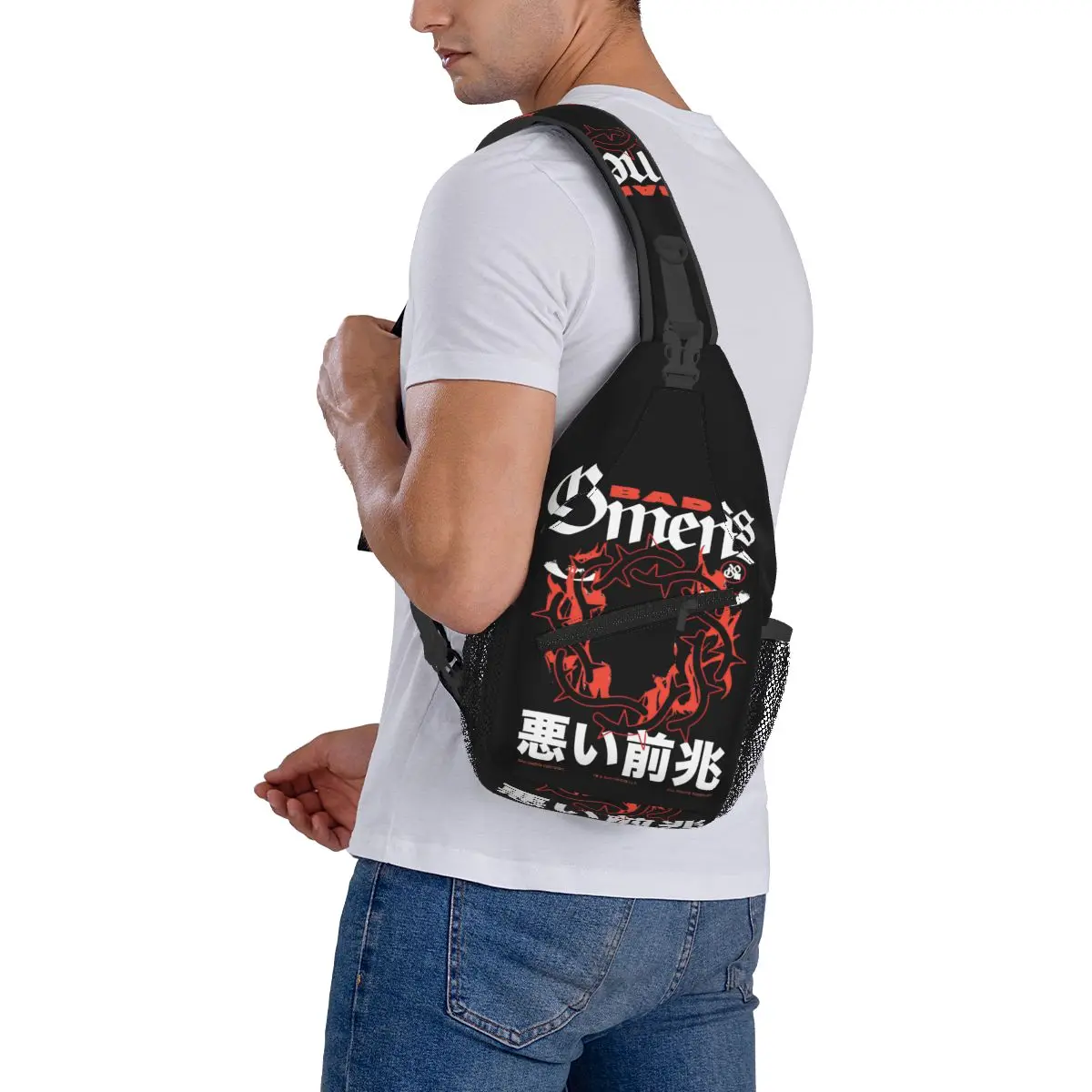 Mochila Retro con estampado divertido de Bad Omens para deportes al aire libre, morral de hombro cruzado para el pecho, bolso de moda