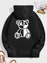 2024 hot selling autumn and winter loose and comfortable hoodie men's cartoon bear print fleece sweatshirt long sleeve S-3XL