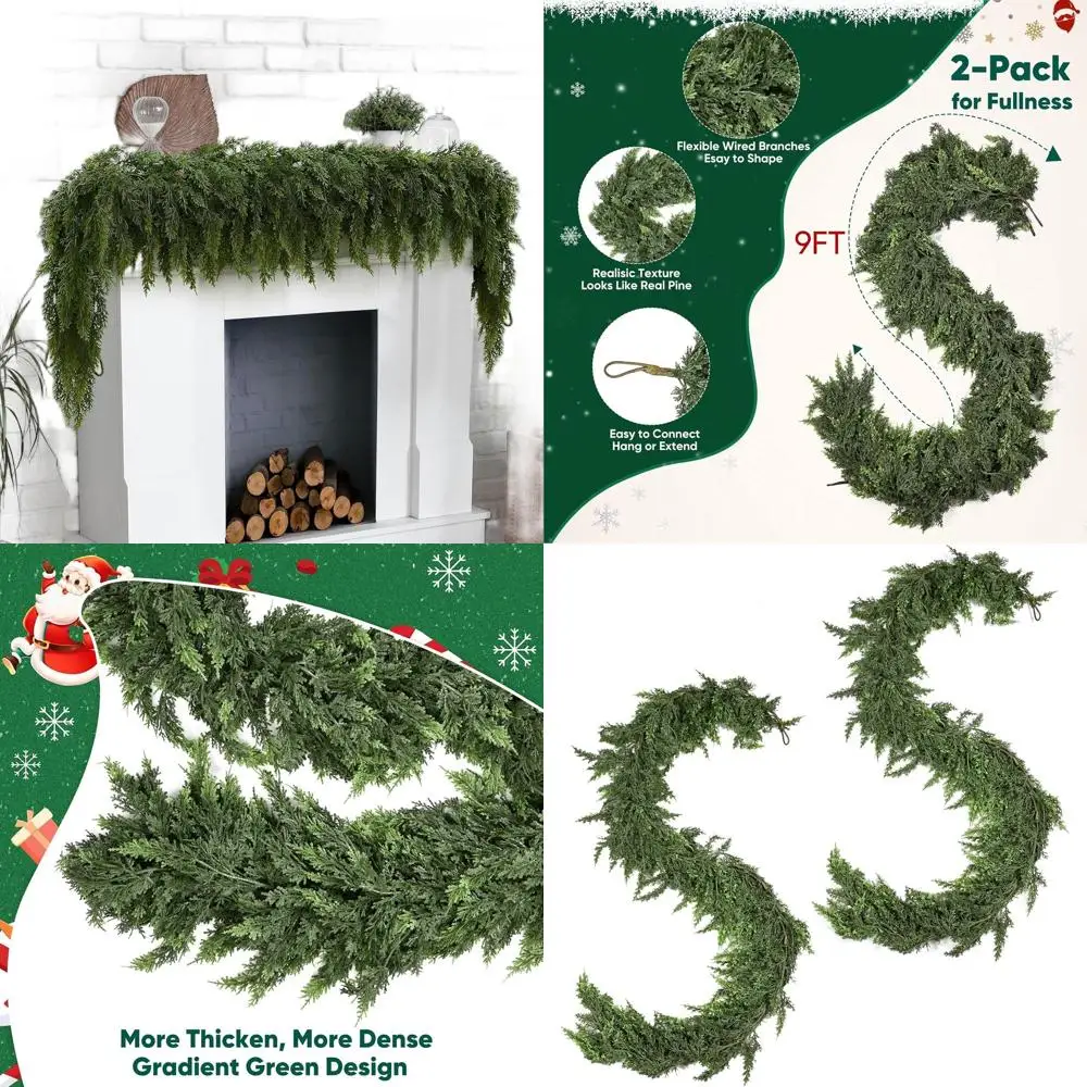 

9-футовая гирлянда из искусственного кипариса с 120 ветками на Рождество, подходит для внутренних и наружных украшений