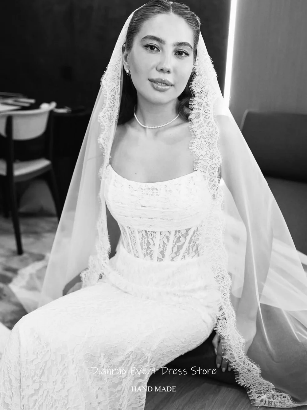 Dianruo No Veil Strapless Handmade Wedding Dresses Illusion 2026 Vestido Novia Civil Lace Appliqués Robe De Mariée Customized