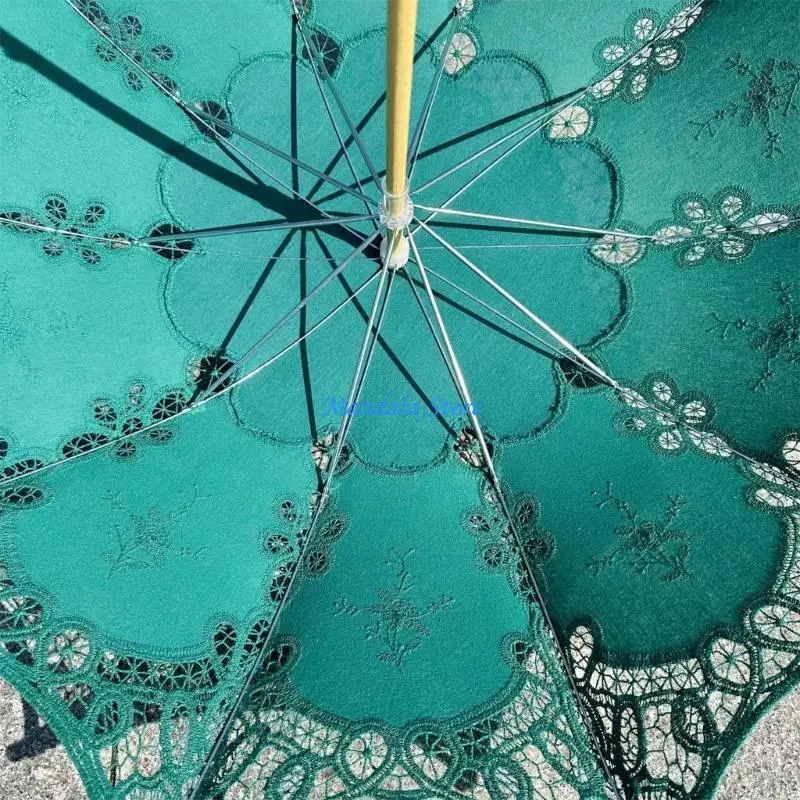 

U2JC Handcrafted Cotton Lace Parasol Artistic Floral Embroidery Wedding Umbrella Outdoor Sun