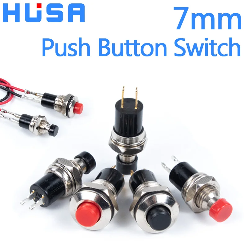 

7mm Mini Push Button Switch PBS-110 5PCS Self reset Self-locking 1NO/1NC 2pins Inching Power Switch Red Black Head Round Button