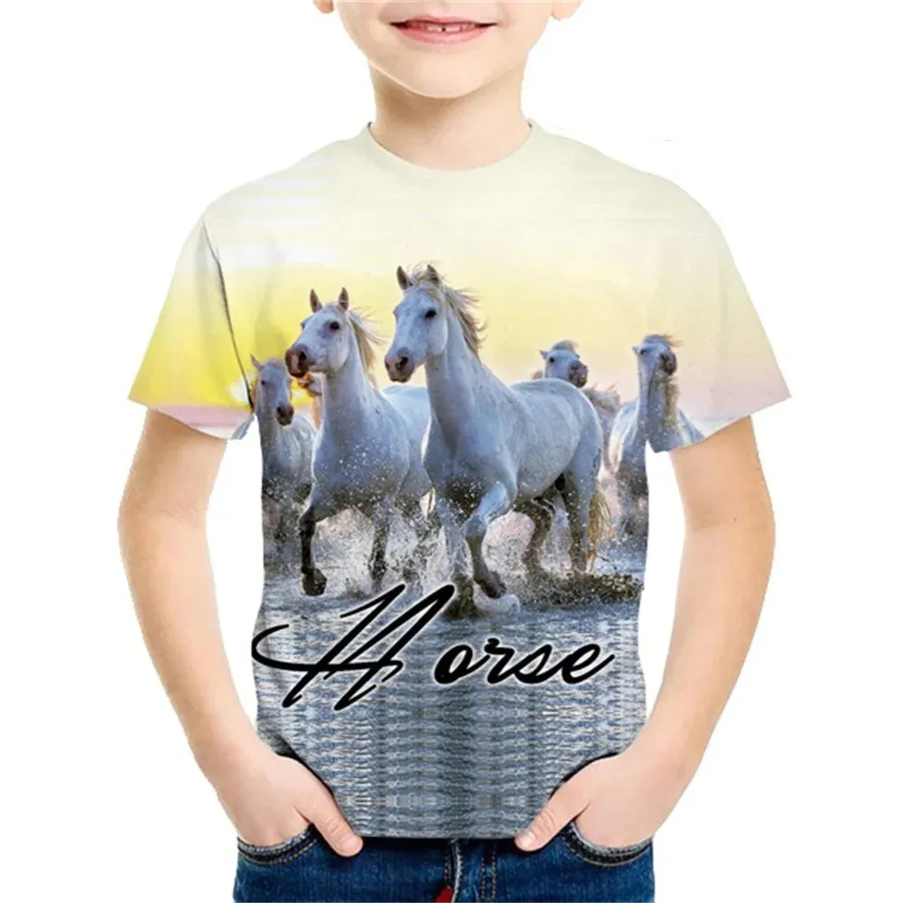 

Children's T-Shirt Horse Girls Tee Shirt Casual Graphic T Shirts Short Sleeve Kids Clothes Crew Neck Outdoor Children's Clothing