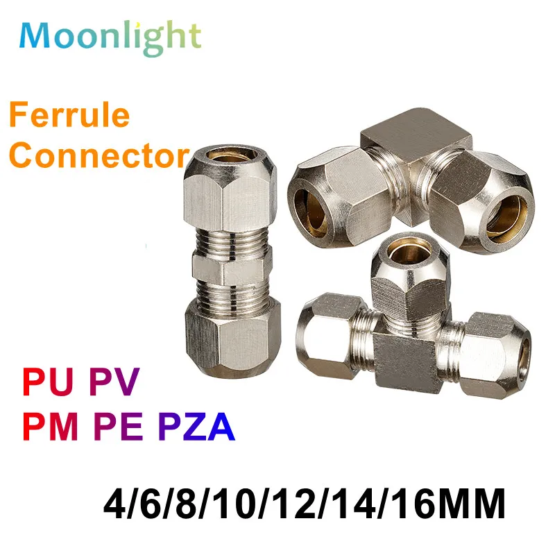 Bite Type Tube Fittings 4 6 8 10 12 14 16mm OD Tube Compression Ferrule Tubing Compression Fitting Connector PU PV PE PZA PM