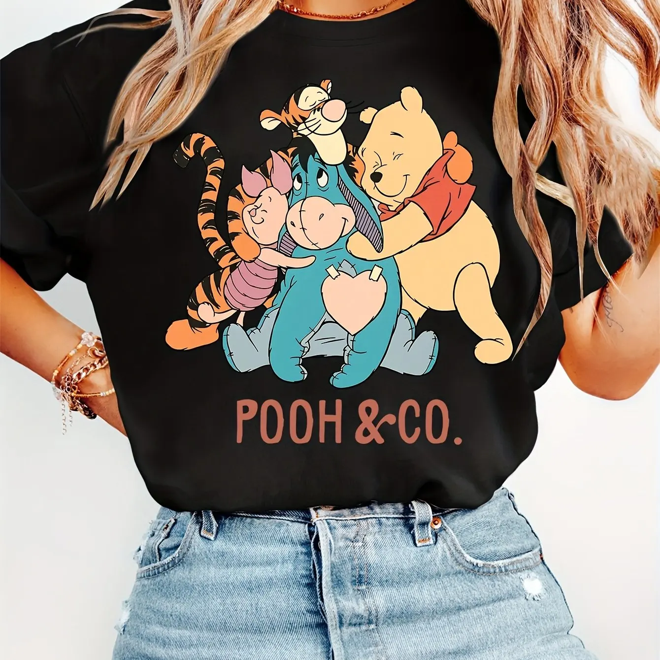 

Рождественская футболка с Винни-Пухом Диснея, хлопковая женская повседневная модная уличная одежда большого размера, свободная одежда унисекс с короткими рукавами для мероприятий