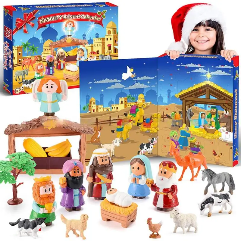 

25Days Christmas Countdown calendar nativity scene 2024 Christmas Advent Calendar Religious Gift Nativity Playset For Kids Boy