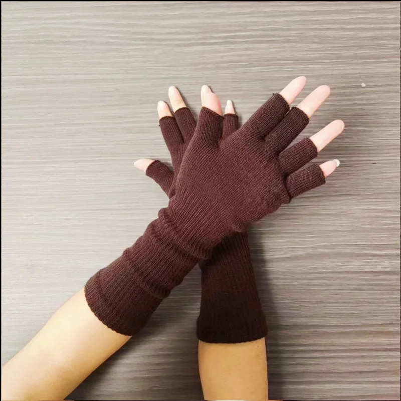 

Fashionable Elastic Long Wrist Solid Color Half-finger Writing Gloves Cold-proof Warm Fingerless Gloves