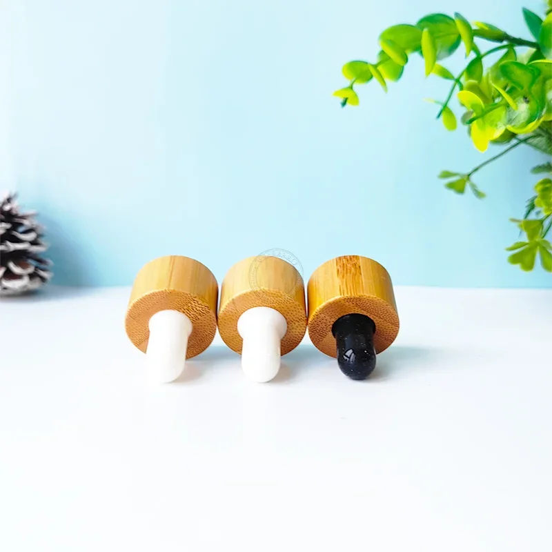 

high qulity Neck Diameter Eco-Friendly Bamboo Essential Oil Bottle Top Bulb Glass Pipette Dropper Lid Cap for Cosmetic Bottles