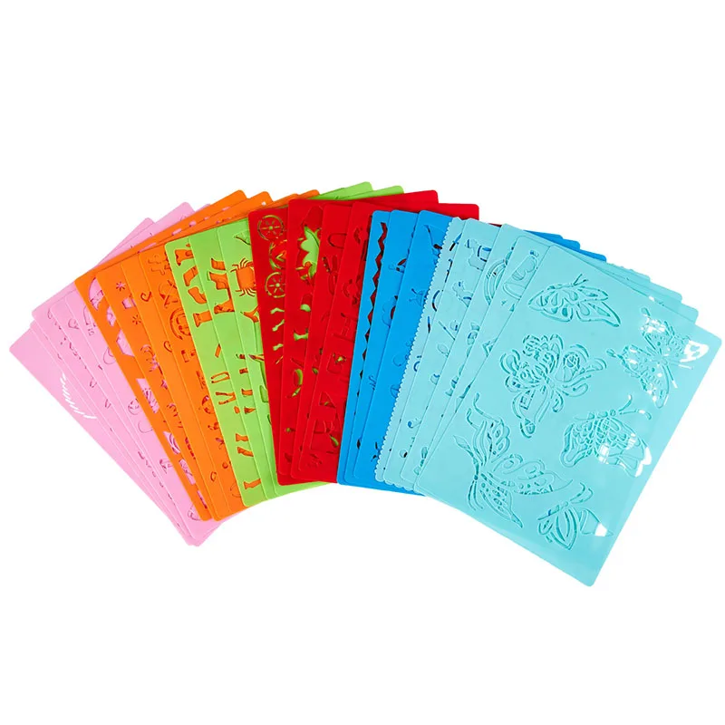 6-24pcs Children DIY Drawing Stencils Draw Toys Cartoon Christmas Halloween Digital Geometry Painting Assist Template Rulers