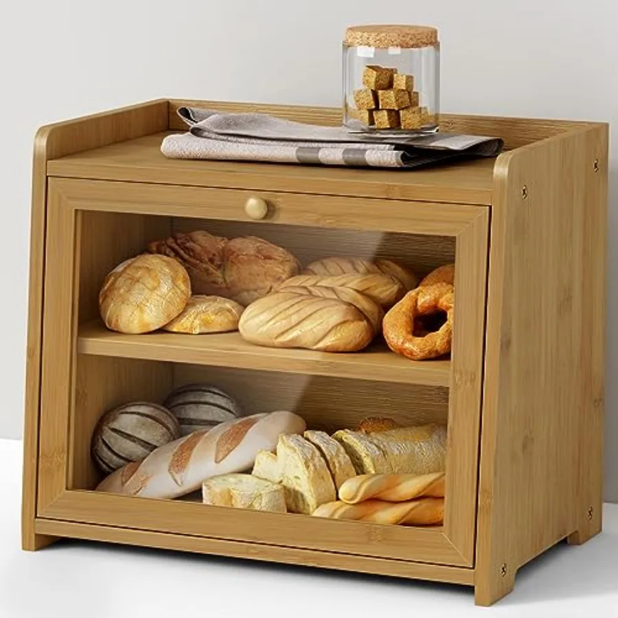 

Bread Box for Kitchen Countertop, Wooden Kitchen Counter Organizers and Storage for Bread, Coffee, Spices, Snacks, Wood Vintage
