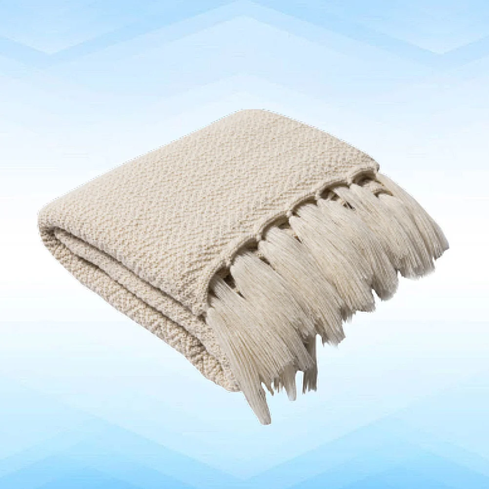 

130x160cm Warm Keep Beige Tassel Blanket Knit Crochet Simple Bed Blanket for Home Sofa Use Crochet Sleeping Cover