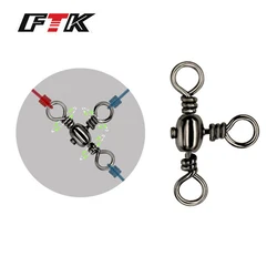 FTK 50Pcs Fishing Connector Barrel Swivel Triple 3 Ways Steel Sea Hooks Connector for Sea Fishing Lure Connector Accessories