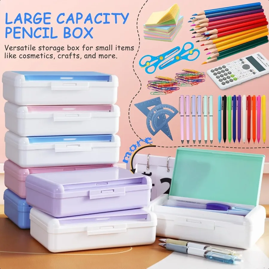 Double Layer Pencil Box Hard Pencil case 2 Compartments Plastic Large Capacity Pencil Case with Snaptight Lid Hard Storage Orga