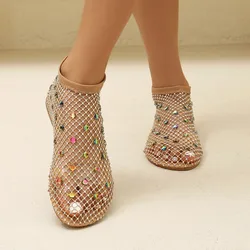 Slip-on Mesh Modern Sandals Low Heel Flat with Female Shoes on Sale 2024 Fashion Solid Bling Cover Heel Concise Women's Sandals