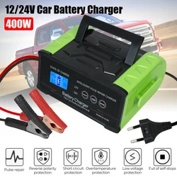 Caricabatterie per auto 24V/12A 12V/25A 400W riparazione a impulsi intelligenti ad alta potenza per batterie al piombo per moto per camion da barca spina ue usa