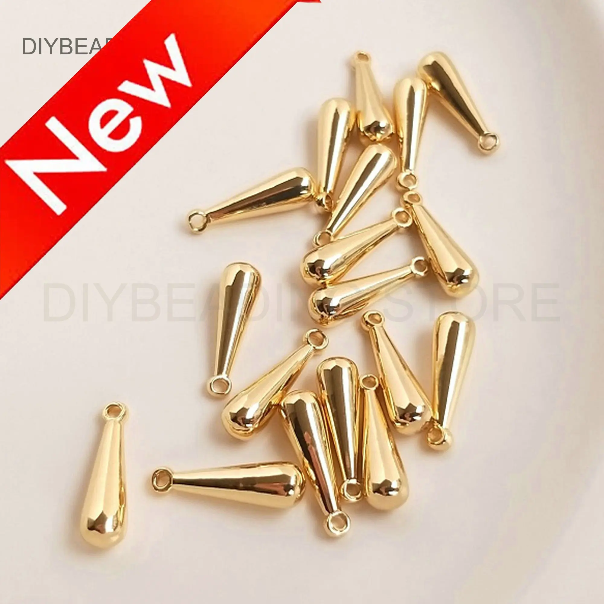 Small Charms for Earring Making 14K Gold Drop Shape Dangle Extension Teardrop Chain End Droplet Metal Finding Bulk Supply