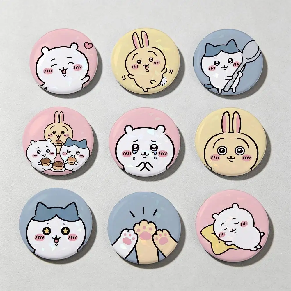 c-Chiikawa-A Laser diamond texture Button Pins Tinplate Brooches Cartoon Creative Badge For Backpack Clothes Decor