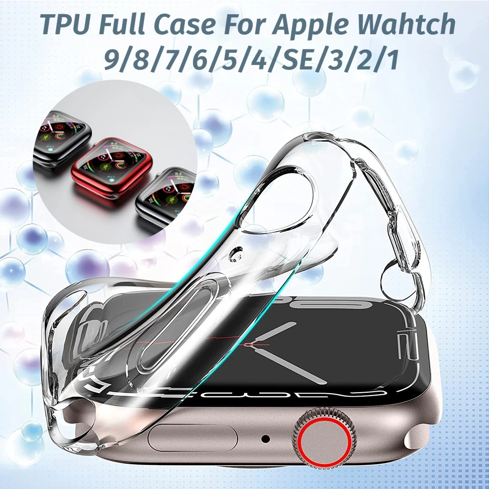 Coque en TPU pour Apple Watch Series 9, 8, 7, 6, 5, 4, 3, SE, 41mm, 45mm, 44mm, 42mm, 40mm, Couvercle, Protecteur d'écran, Accessoires de bande iWatch