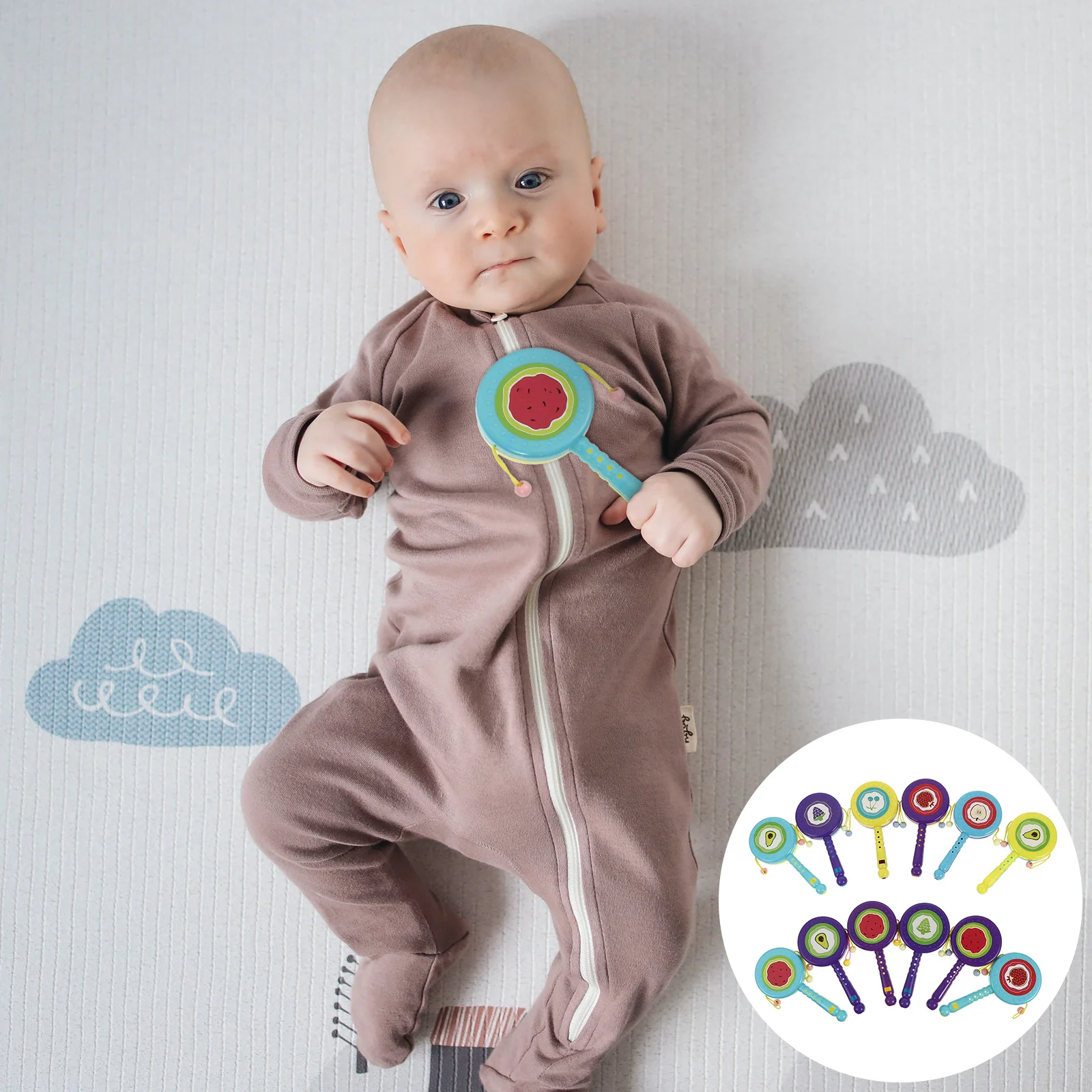 12 قطعة الطبول حشرجة الموت الملونة أنماط مزدوجة الوجهين شاكر الطفل تطوير مهارات الاستماع المعرفي الرضع التعليمية اللعب #4