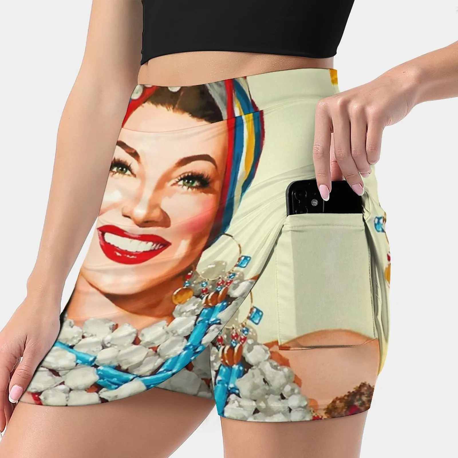 Painting Of Carmen Miranda Women's skirt Mini Skirts A Line Skirt With Hide Pocket Carmen Miranda Carmen Miranda Vintage Model