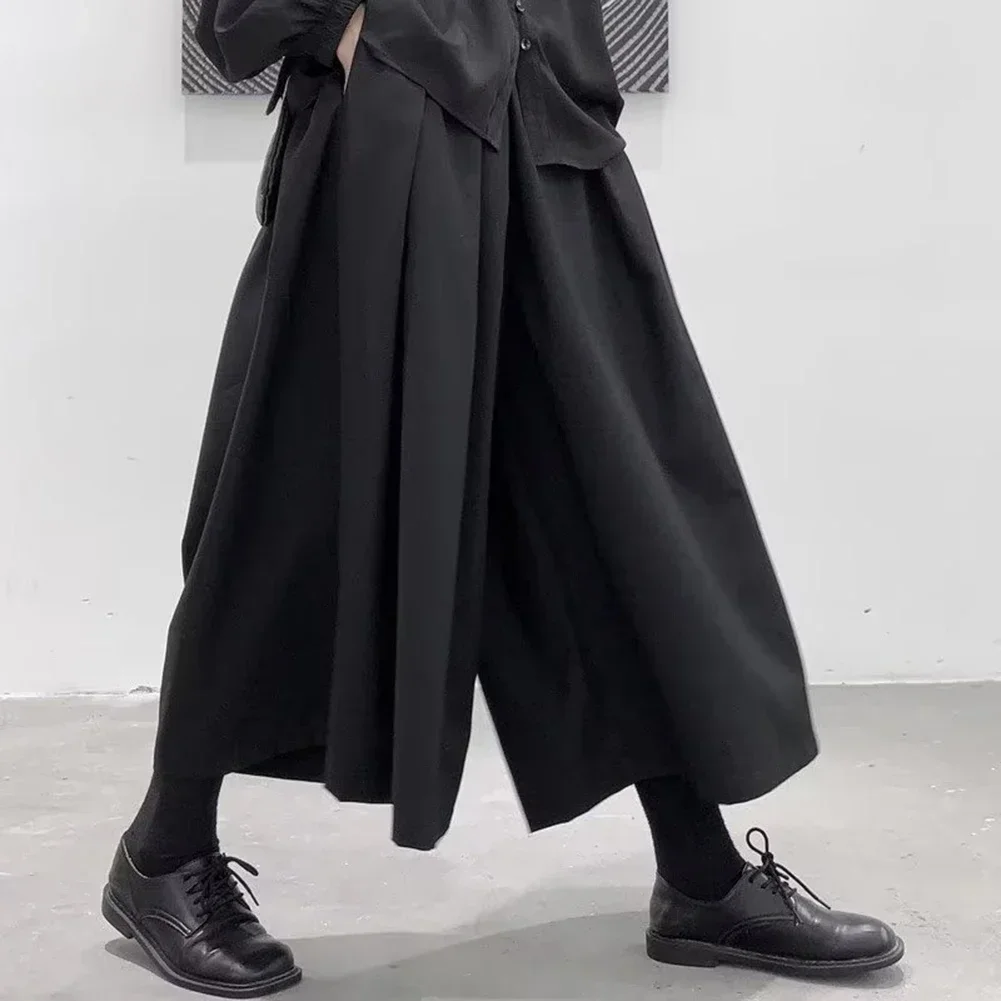 Mens Gothic Dark Style Loose Cropped Hakama Wide Leg Design Sense Samurai Pants Design Sense Samurai Pants