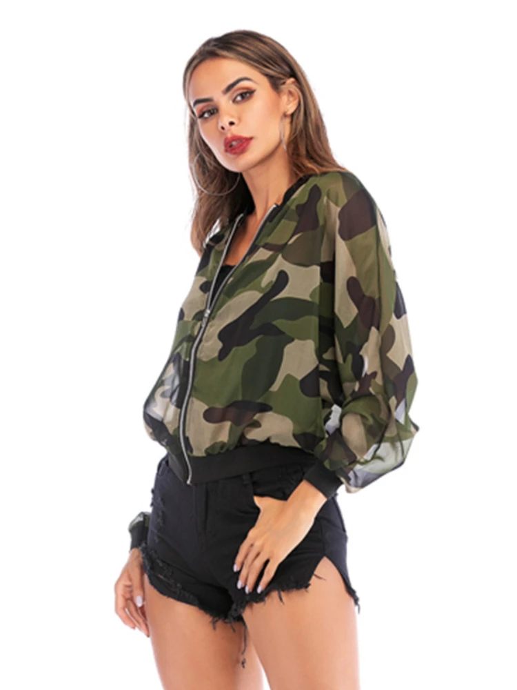 New autumn women\'s fashion casual thin jacket baseball uniform holiday sexy slimming camouflage Joker sunscreen coat ladies