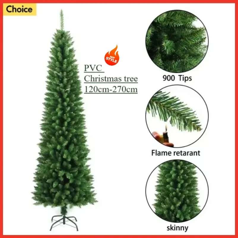 

Artificial Christmas Tree PVC Material Pencil shape Christmas Tree 1.2M to 2.7M Family Christmas Atmosphere Decoration Supplies