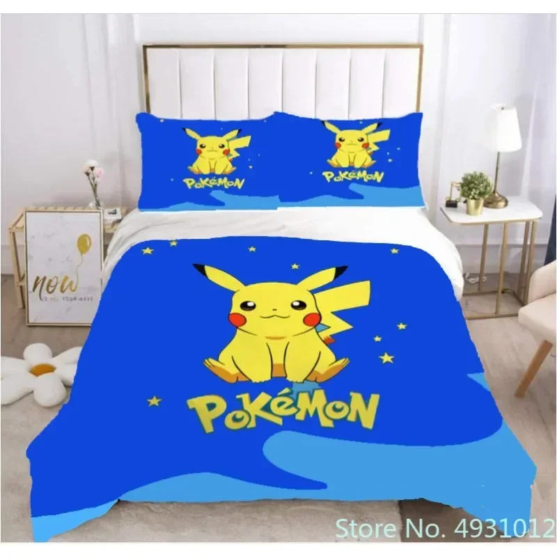 3D Printed Anime Figure Pikachu Bedding Set Pillowcase Jumpman Bedclothes Cartoon Children Kids Quilt Duvet Cover Gift