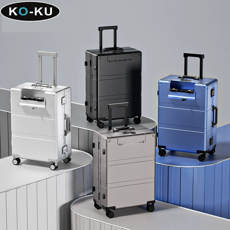 KO-KU All Aluminium Magnesium Alloy Opening Luggage 20Inch Boarding Box High-end 24/28 Inch Business Trolley Case Metal Suitcase