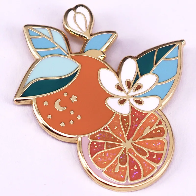 Orange blossom enamel pin cute fruit metal badge