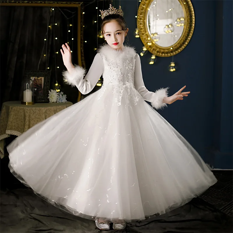 

Autumn Winter Fashion Thick Dress For Girls Birthday Banquet Children Slim Fit Dresses Evening Dinner Formal Luxury Gowns