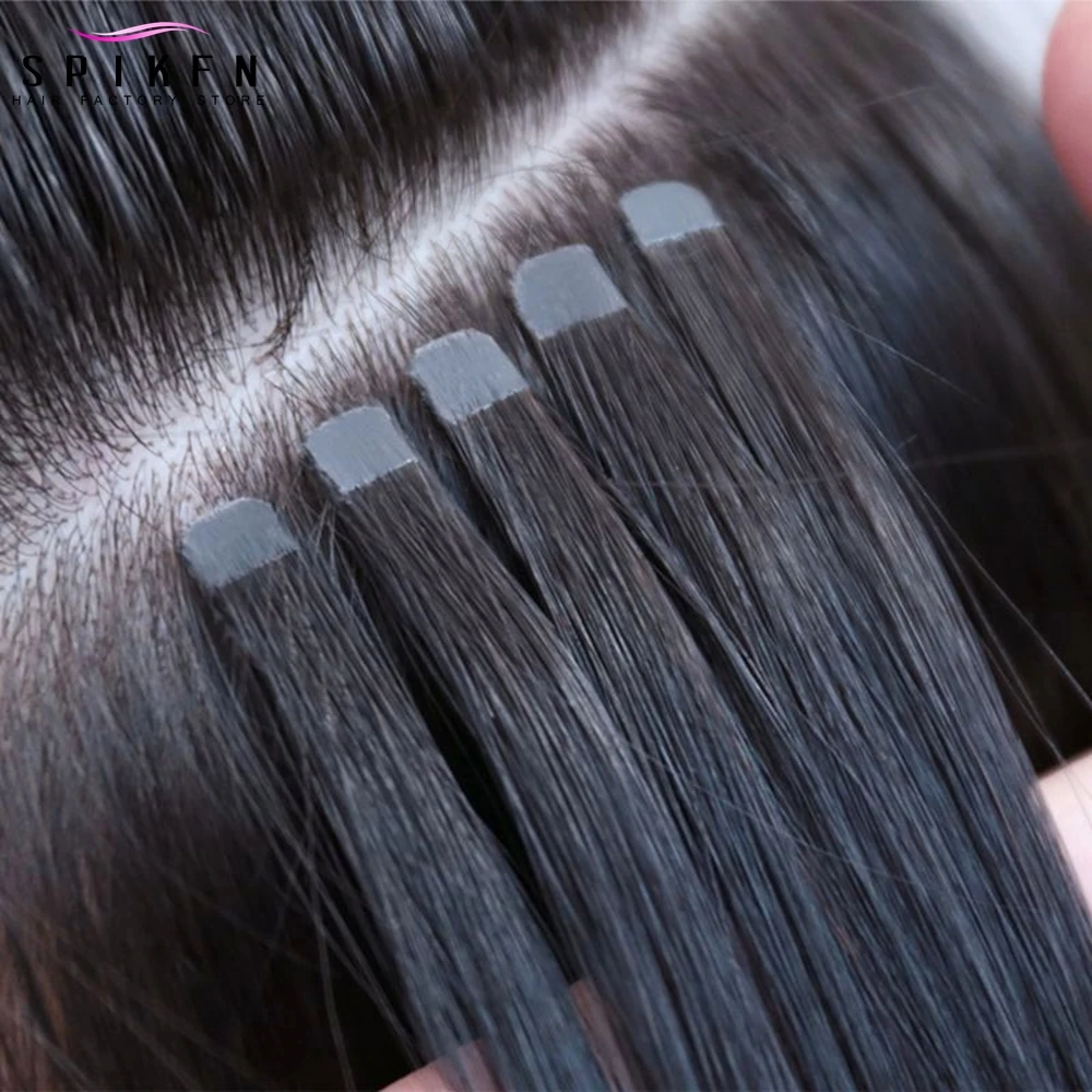 SPIKFN-Mini fita em extensões do cabelo, trama reta, pele invisível, adesivo, extensão do cabelo humano, 12-24 polegadas, 10 unidades/pacote