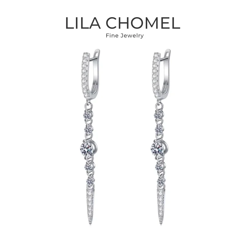 

Girl Birthday Gift 18K White Gold Tassel Long Drop Earrings 1.118CT Moissanite Diamond PT950 Platinum Women Valentine's Day Lady