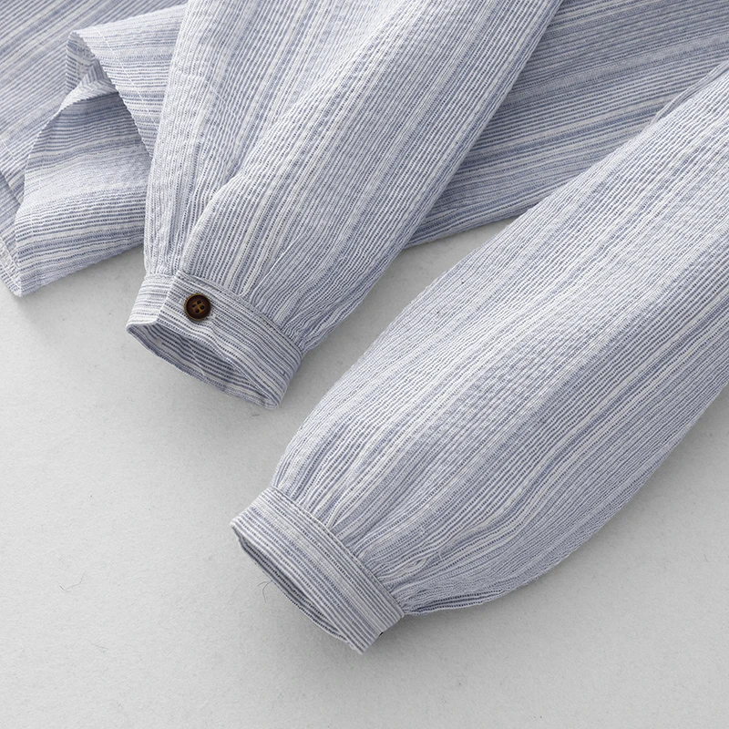 Alta calidad suelta ajuste Casual irt largo Sve rayas un solo botón señoras Faion primavera otoño nueva llegada algodón de bambú