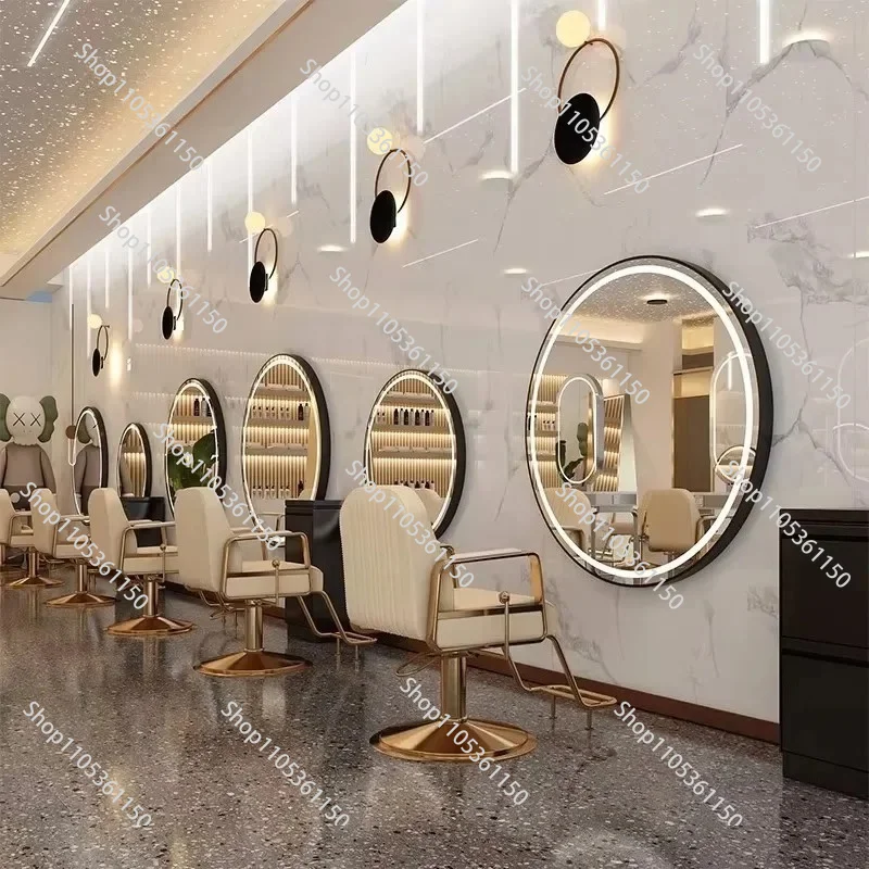 Round Barber Shop Decorative Mirror Simple Bathroom Makeup Mirror Hair Salon Wall Hanging Perm and Dyeing Mirror Decoration Home