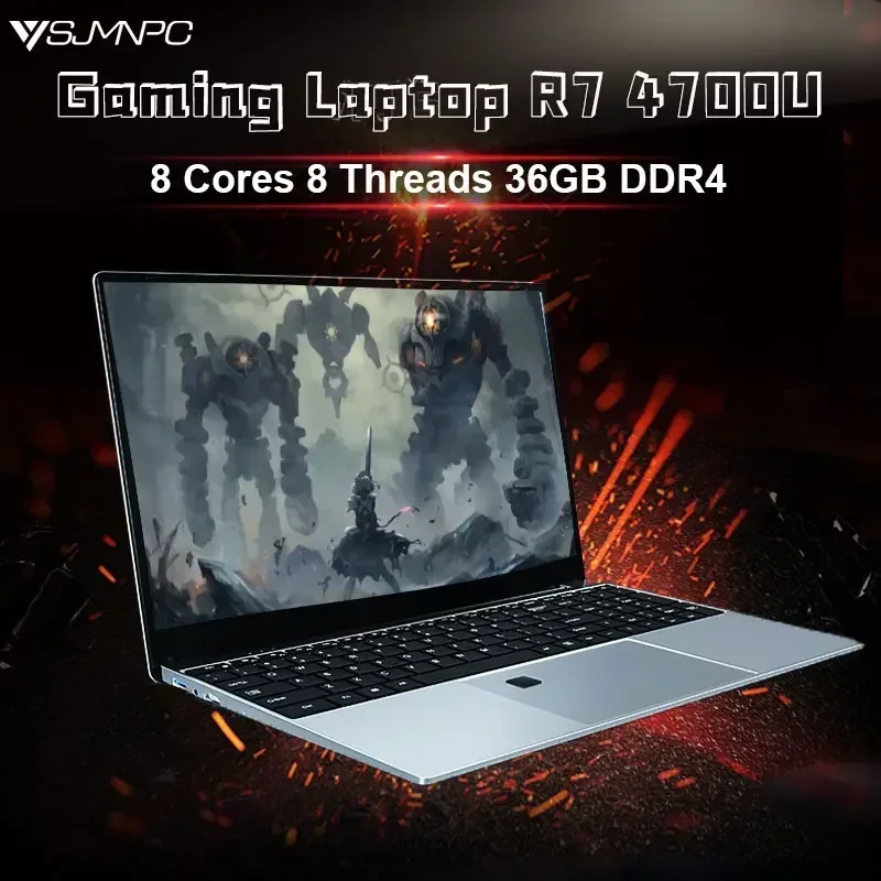 كمبيوتر محمول Ultrabook 2024 مقاس 15.6 بوصة AMD R7 4700U/R5 4500U لوحة مفاتيح بإضاءة خلفية Windows 36GB DDR4 2TB بصمة فتح دفتر الألعاب