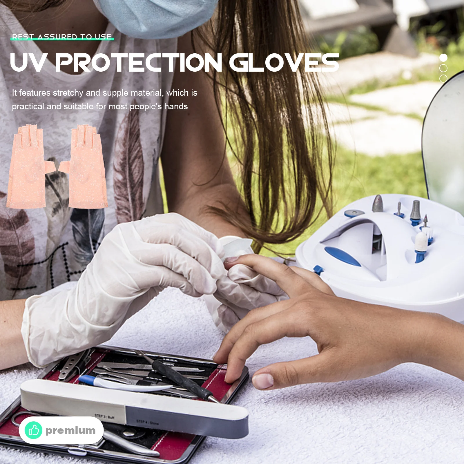 

1pcs Uv Protective Gloves Women'S Fingerless Manicure Nail Art Anti-Uv Salon Tools Accessory Pink Size M