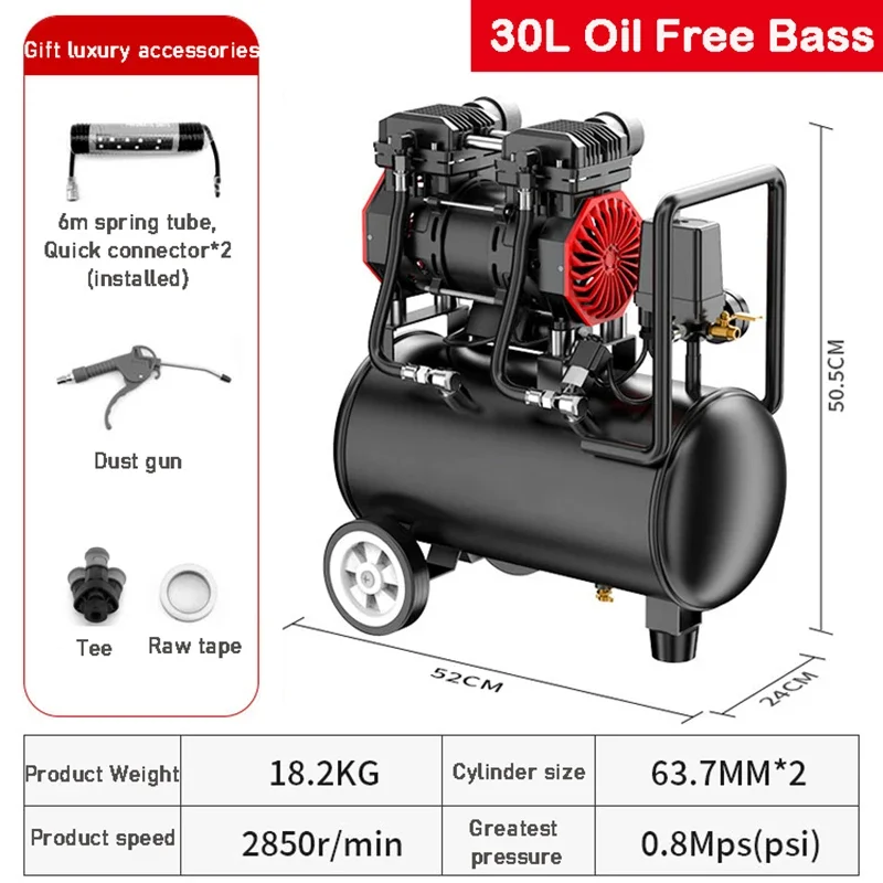 220V 12L/18L/30L/50L Air Compressor Portable Air Compressor Spray Painting Silent Oil-free Small Air Pump Car Air Compressor